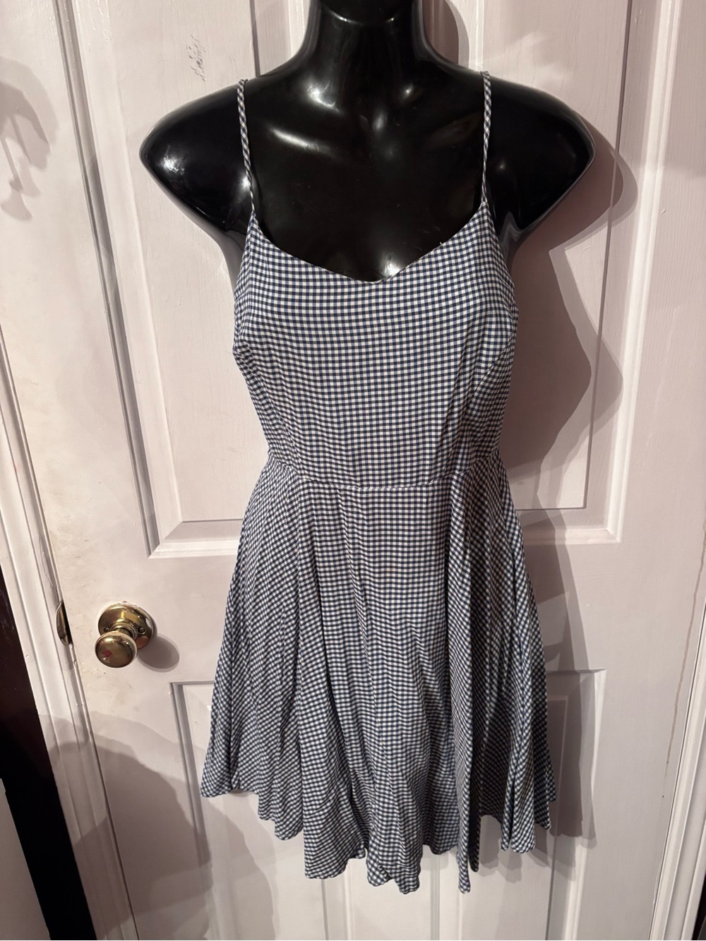 Old Navy Navy Blue and White and Gingham Spaghetti-Strap Mini Dress